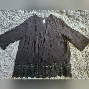 Black Kimono with Lace Trim